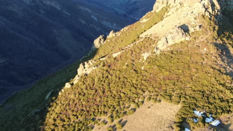 monumento al oso (collado de llesba - cantabria) at sunset by drone - reveal drone footage