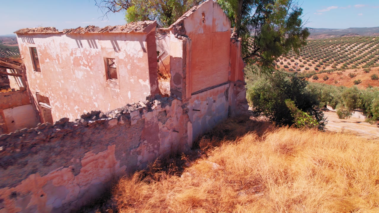 Olive fields near Rute, Cordoba, Spain, next to a destroyed property