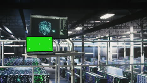 mockup notebook in data center displaying neural network activity