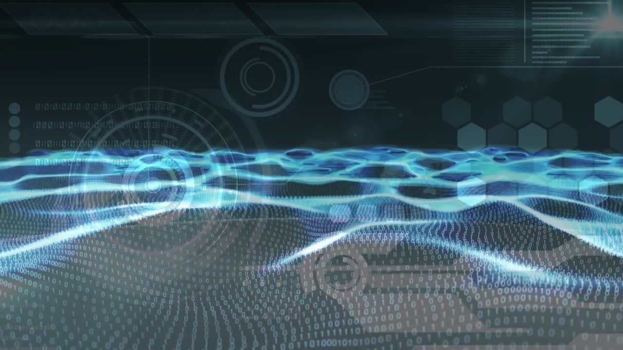 데이터 처리 위에서 흐르는 전기 메쉬의 애니메이션