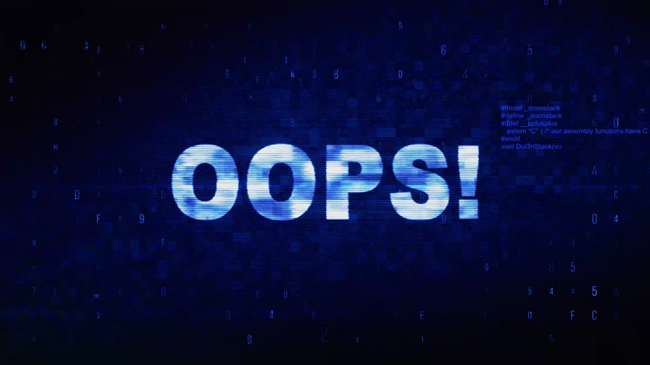 Oops text digital noise twitch and glitch effect tv screen loop animation background login and