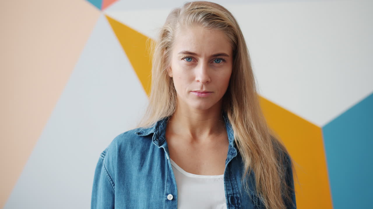 Woman in Denim Shirt