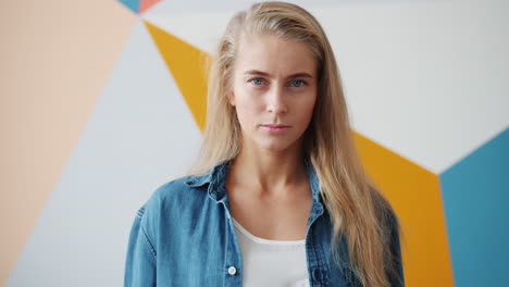 woman in denim shirt