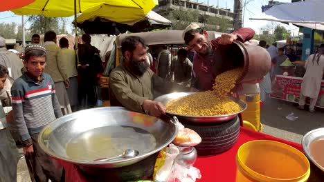 chickpeas from bucket to pot