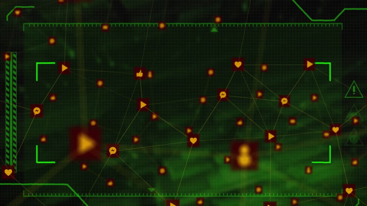 어두운 배경 위의 데이터 처리 및 연결 네트워크의 애니메이션
