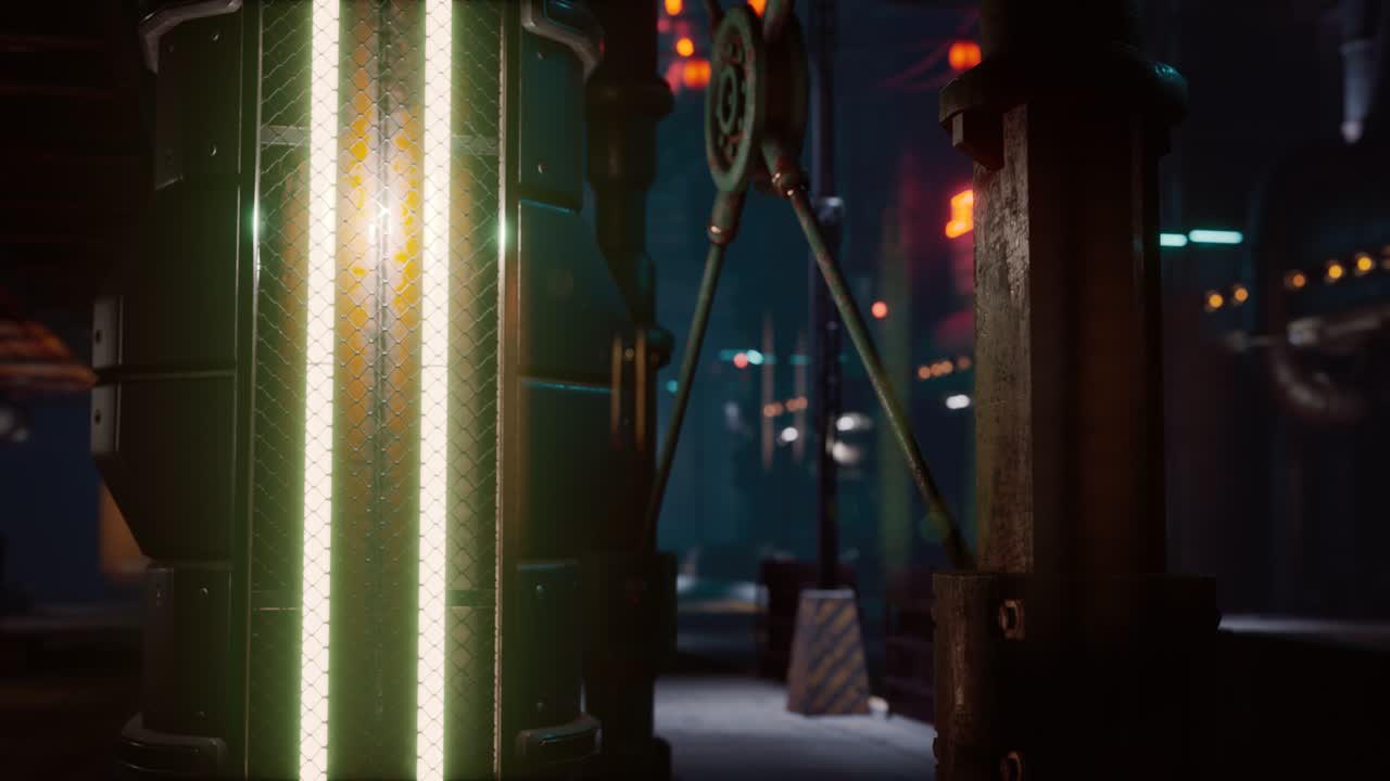 밤에 네온 빛이 빛나는 미래의 거리