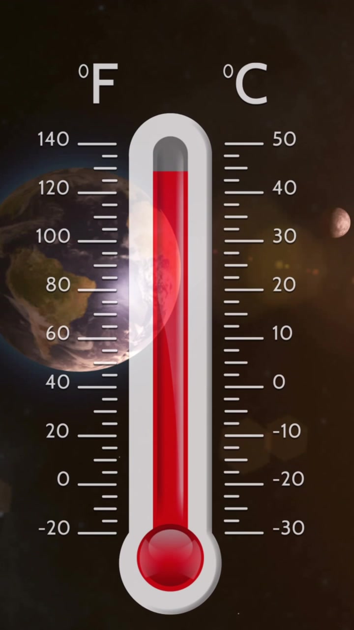 Animace digitálního teploměru nad Sluncem a planetami