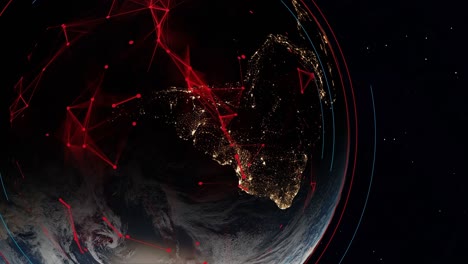 patrones de formas de energía roja aparecen en el espacio oscuro por encima de la atmósfera del planeta