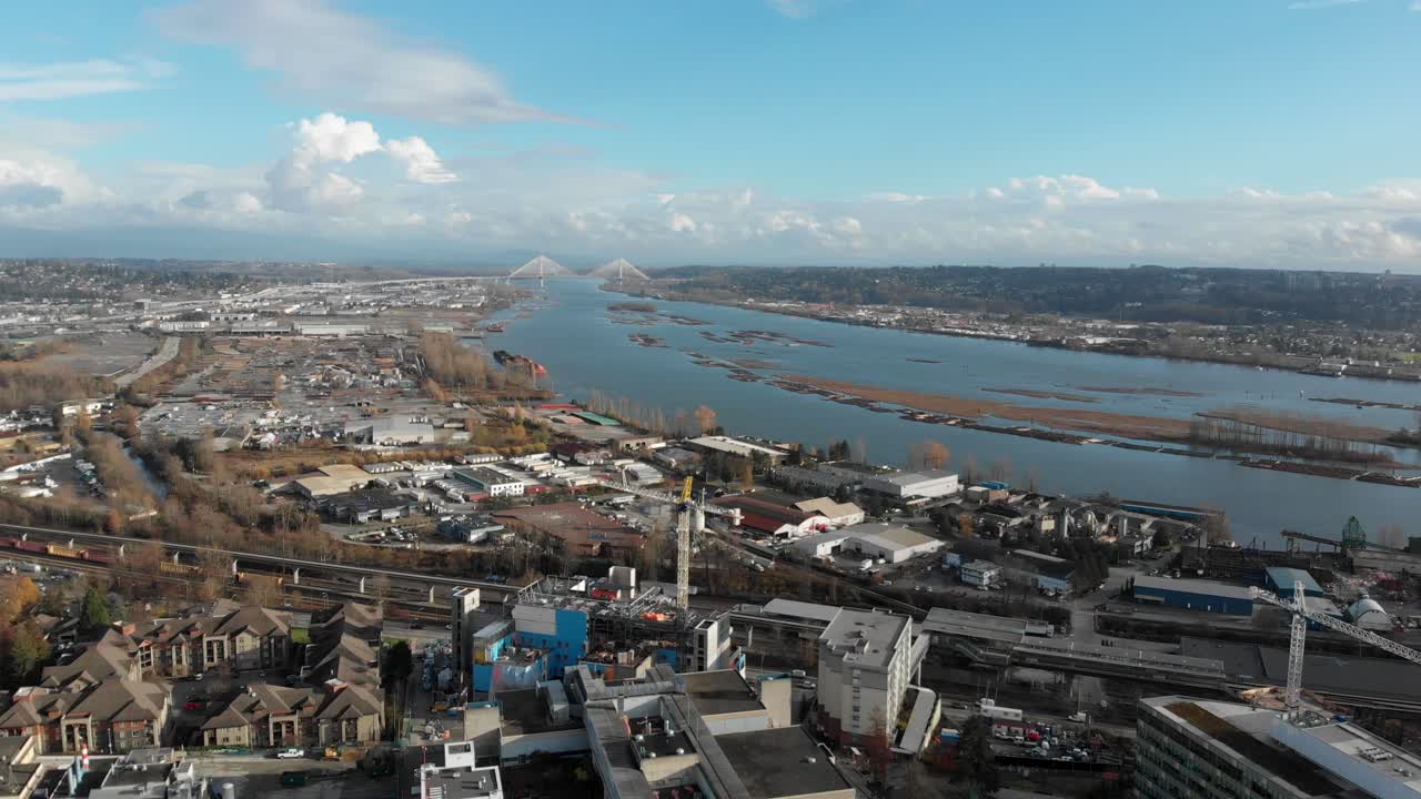 varias tomas de drones en new westminster, pitt meadows y coquitlam, bc, canadá