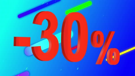 animation of 20 percent off on blue background with colorful shapes