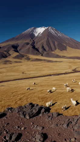 mountain landscape with sheep grazing on a vast plain