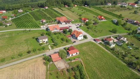 Top-down-view-of-the-small-village-near-Moravske-Toplice,-Slovenia