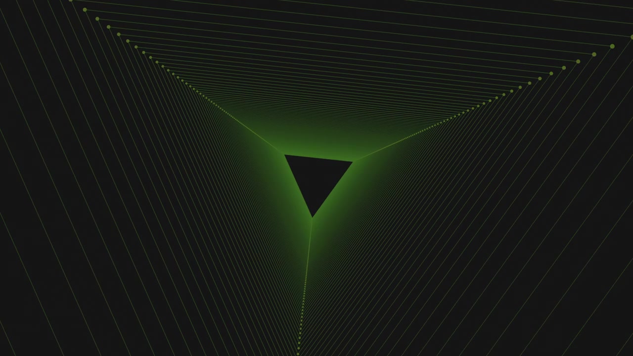 Dynamic black and green geometric pattern with central triangle