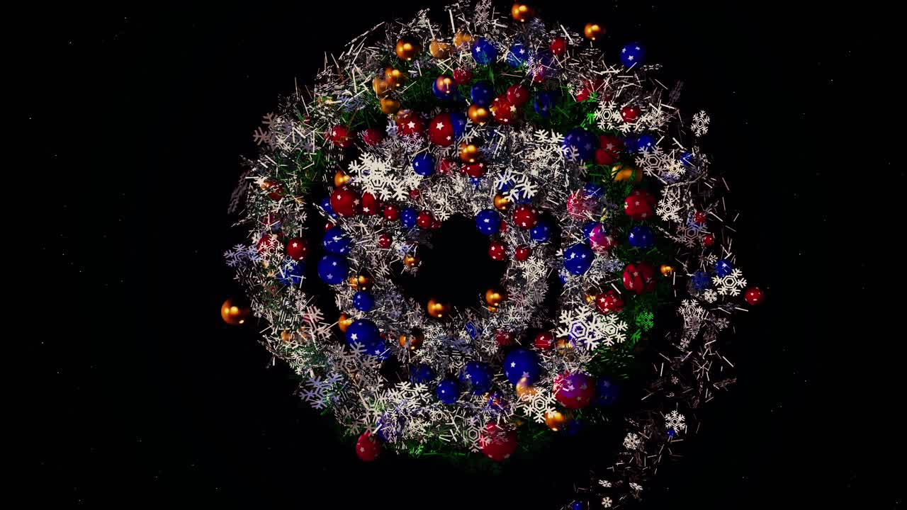 corona de navidad brillante con adornos y copos de nieve