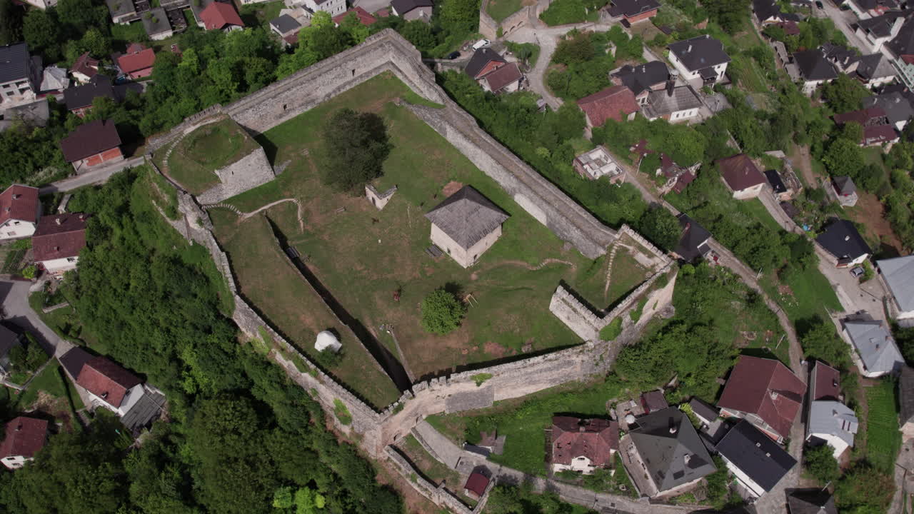 Flying over the fortress Jajce in Bosnia and Herzegovina