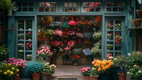 vibrant flower shop front with abundant colorful blooms