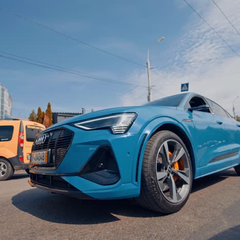exterior of audi on street. audi e-tron test drive in city
