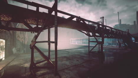 foggy industrial urban street city night scenery