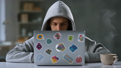 person in hoodie working on a laptop
