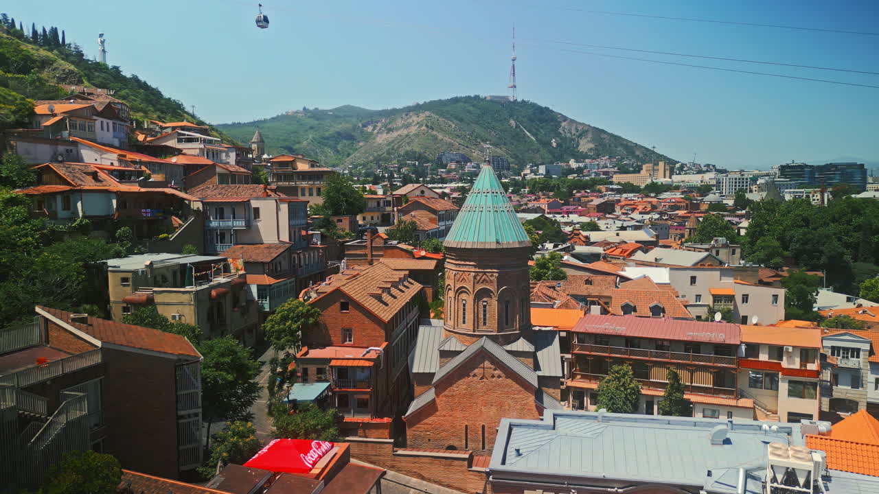 Panoramic View of Tbilisi Old Town with Historic Architecture and Cable Car