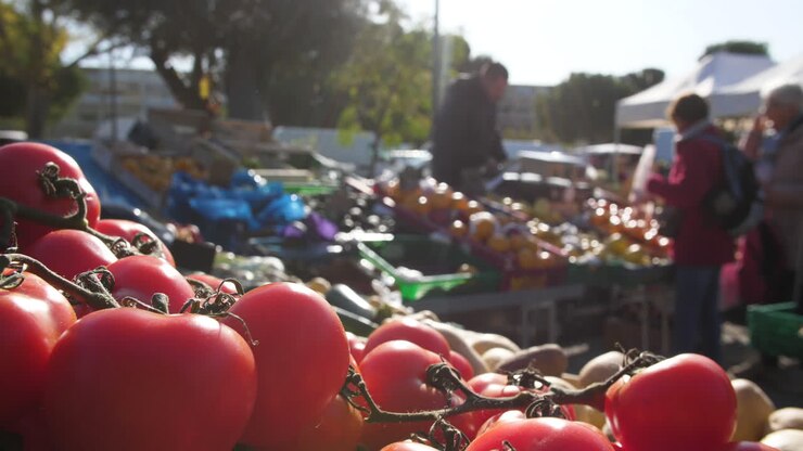tomates frescos del mercado local en primer plano en balarac-les-bains