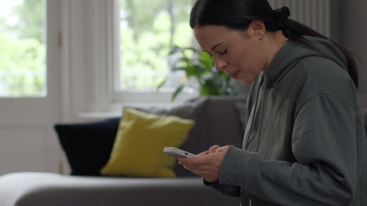 Stressed And Worried Woman With Financial Worries About Cost Of Living Crisis Debt And Paying Bills At Home Looking At Mobile Phone