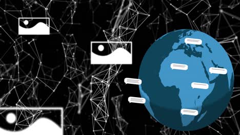 animación del procesamiento de datos de inteligencia artificial sobre pantalla y globo