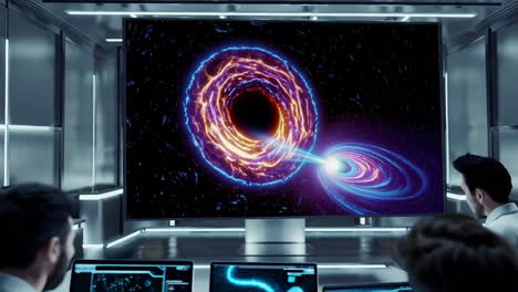 scientists observing black hole simulation