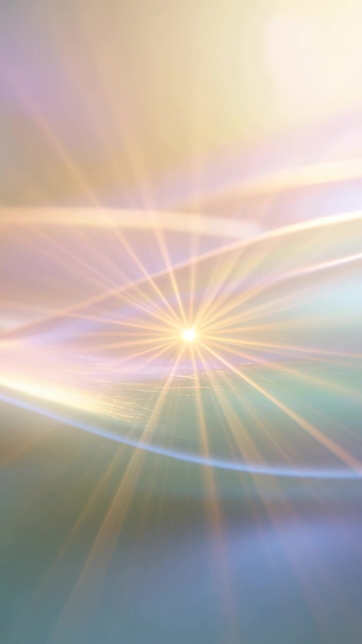Vertical video: Shifting iridescent bands filling frame, warm point arising, expanding to highlight