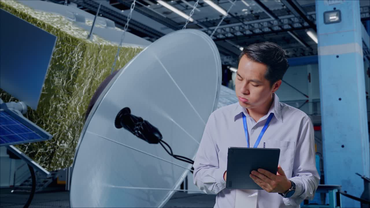 ingeniero que trabaja en el mantenimiento de satélites