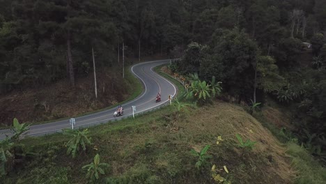 Motorbikes-riding-in-Thailand-from-drone