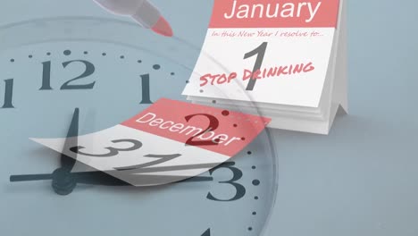 Animation-Der-Uhr,-Die-Sich-über-Den-Kalender-Auf-Weißem-Hintergrund-Bewegt