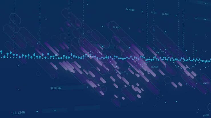 Animation of data processing over purple light trails