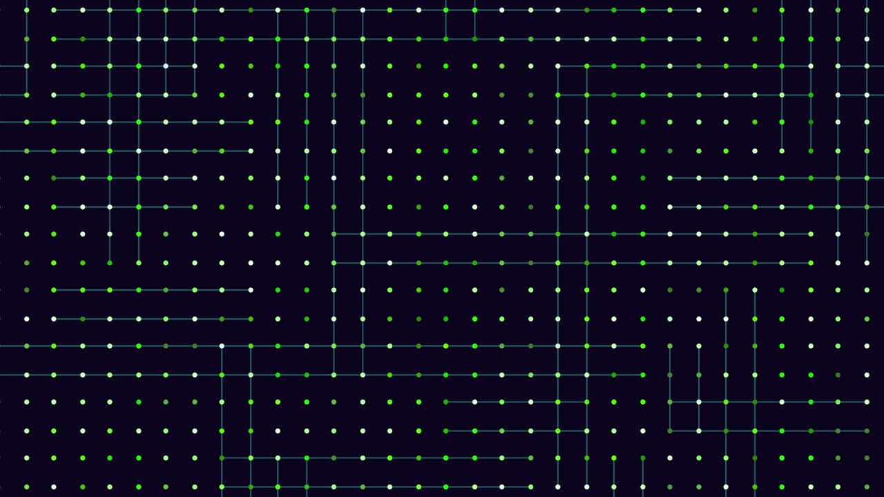 An intricate visual featuring a grid of white dots on a black background with some dots linked by black lines, creating a striking and geometric design