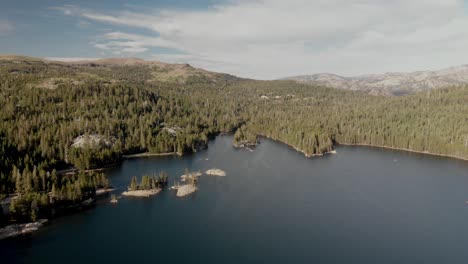 expansive aerial shot over california's lake alpine near bear valley