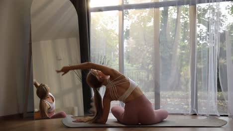 calm yoga practice demonstrates stretching and wellbeing in a peaceful indoor setting