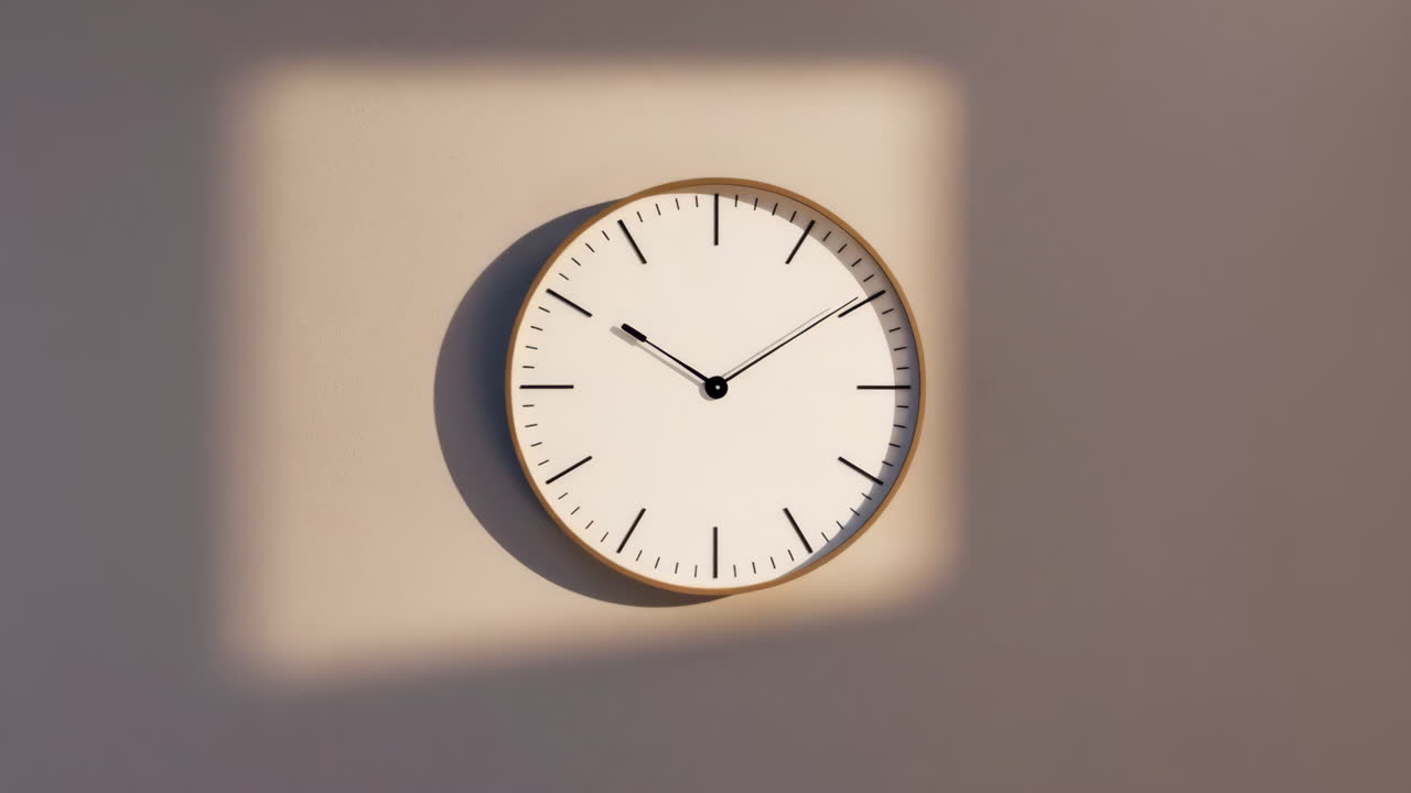 Minimalist Wall Clock with Sunlight and Shadow