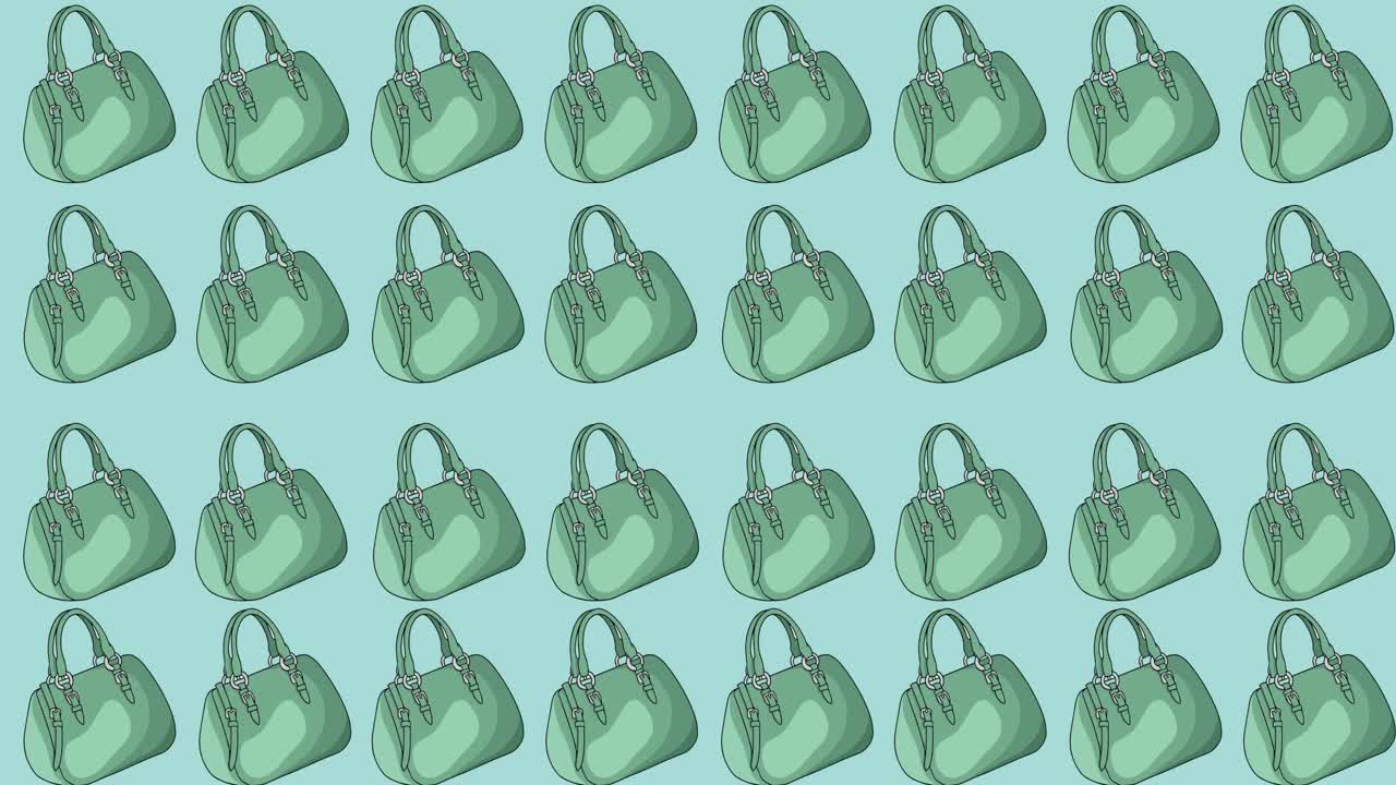 초록색 배경에 반복된 초록색 가방의 애니메이션
