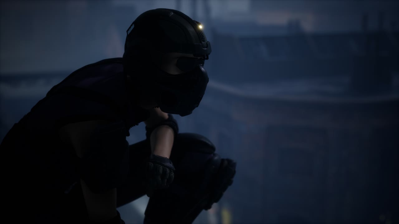 mujer al estilo de cyberpunk en el techo