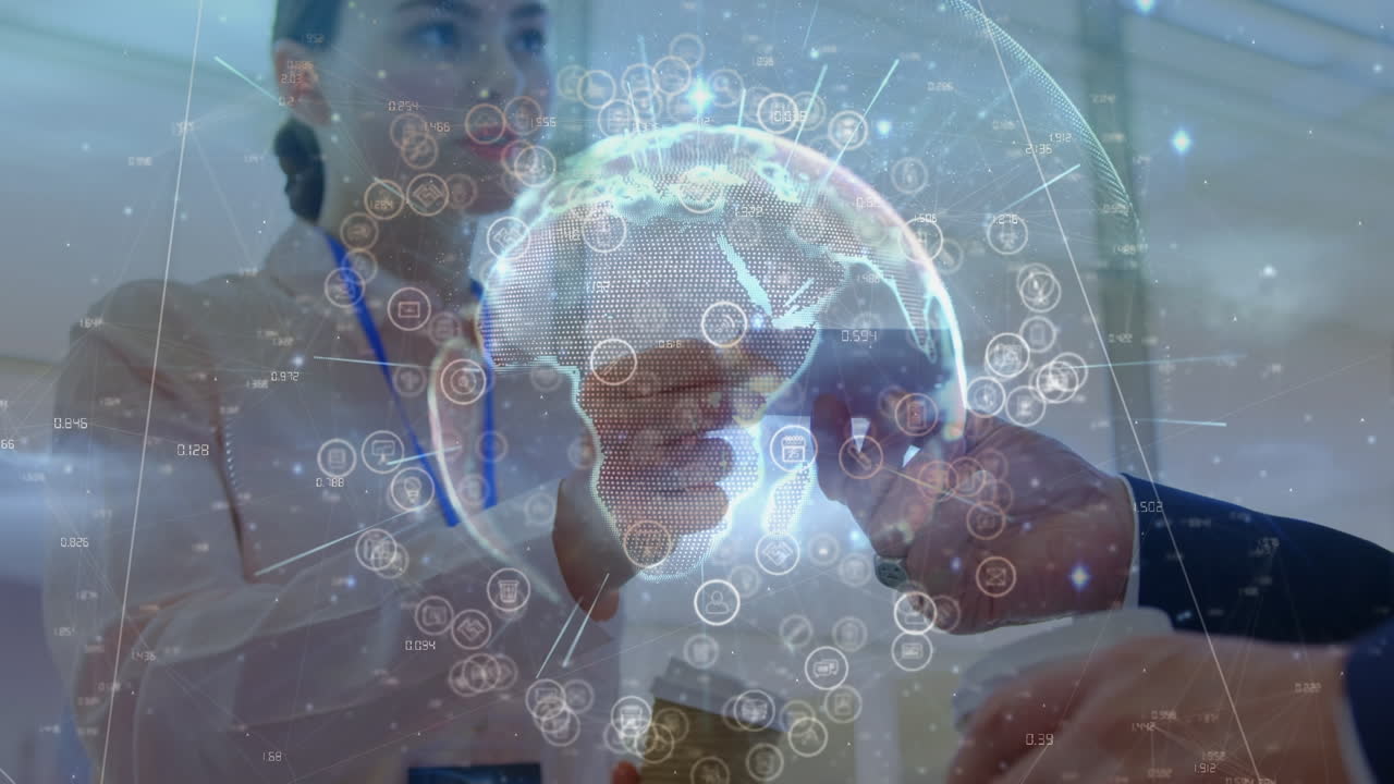 animación del globo sobre diversas personas de negocios en la oficina