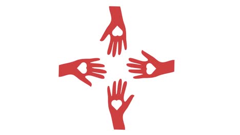 Animation of hands with heart icons over white background