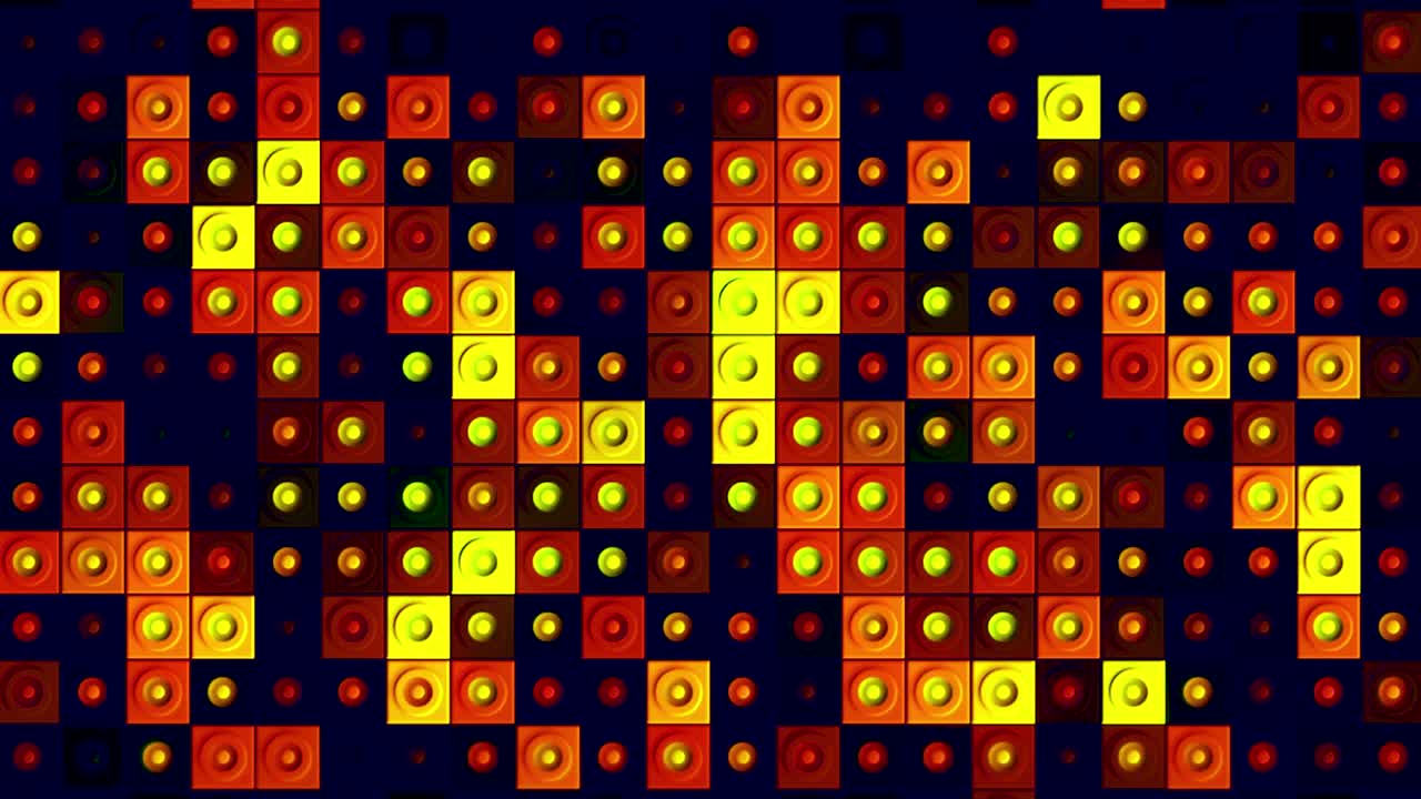fondo geométrico abstracto con una pared de cajas parpadeantes con un signo de cruz. movimiento. movimiento de bucle sin costuras de objetos brillantes de forma cuadrada