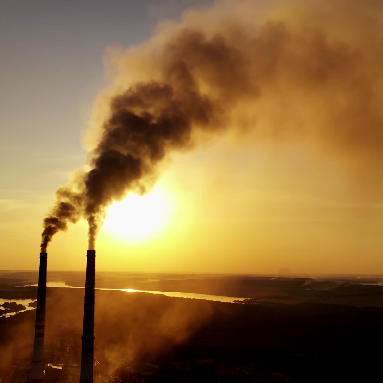 Industrial view with smokestack