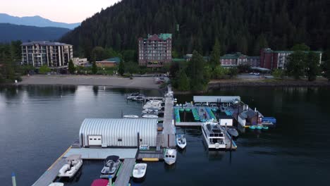 Drone-fly-nature-countryside-hill,-Harrison-Hot-Springs-lakeside-town-in-Canada