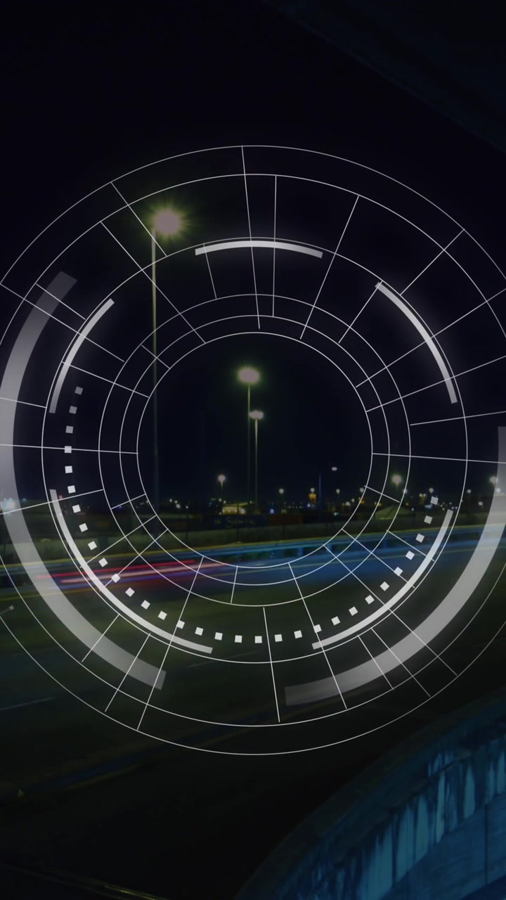 Animation of network of connections with scope scanning over cityscape