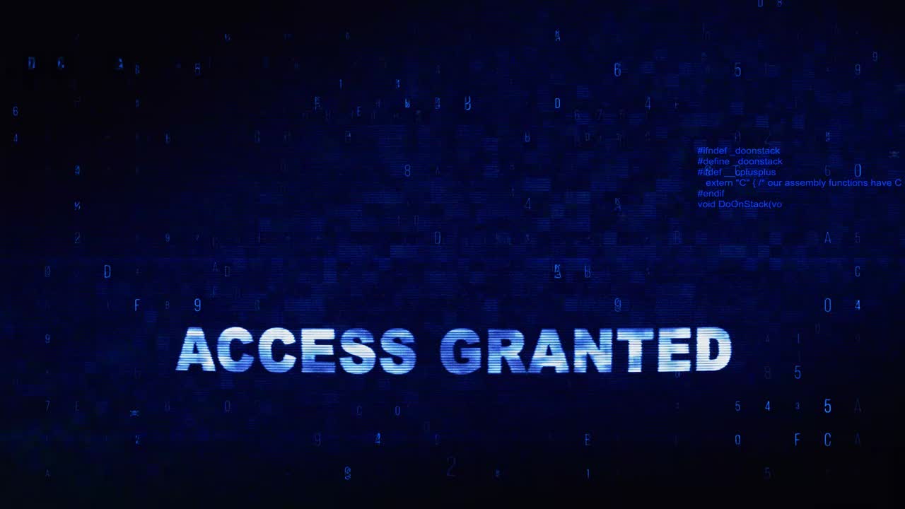 Access granted text digital noise twitch and glitch effect tv screen loop animation background login