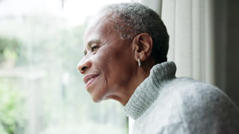 Senior-woman,-thinking-and-memory-by-window