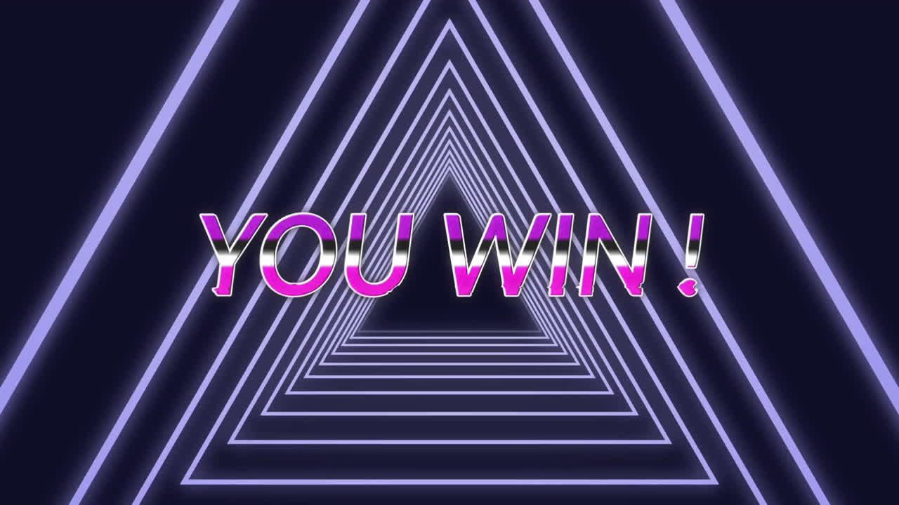 검은색 배경에 직렬 패턴으로 삼각형 모양 위에 텍스트 배너를 이기는 애니메이션