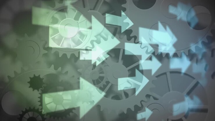 Cogs and wheels with arrows