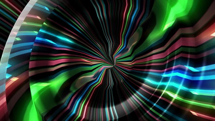 4K abstract rainbow gradient concentric rings looping 3D animation of the moving ring circle surface made of colorful neon light rays as background rendered for music videos, VJ DJ loop, stage show.